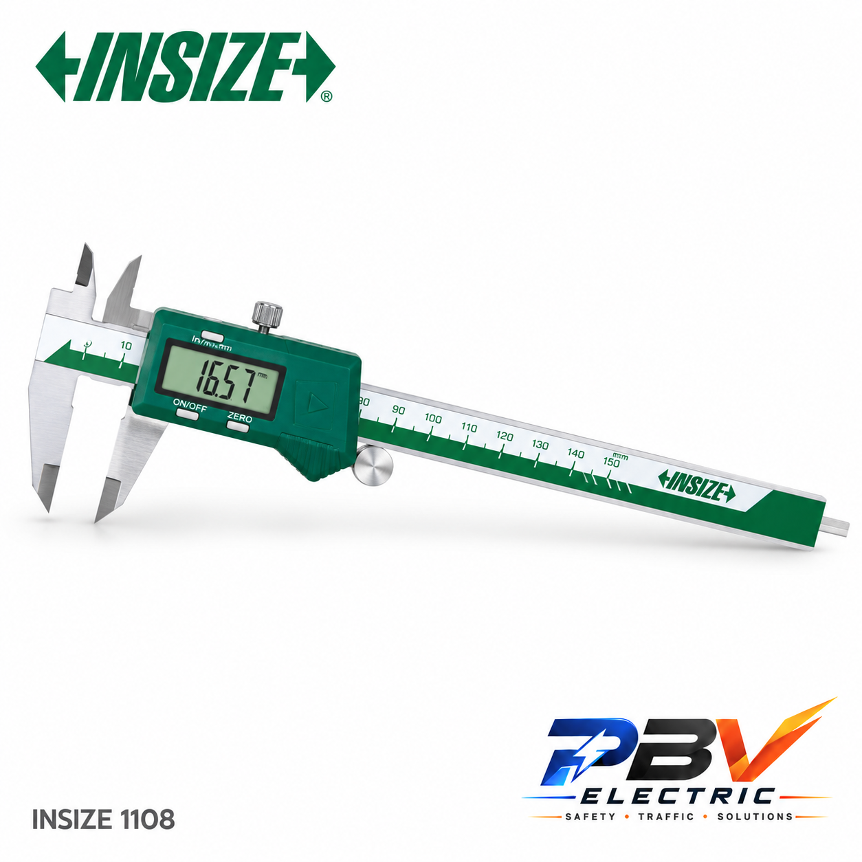 INSIZE เวอร์เนียดิจิตอล รุ่นมาตรฐาน 1108 พร้อมโลโก้ INSIZE และ PBV Electric