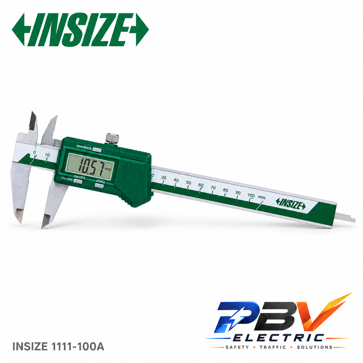 INSIZE เวอร์เนียดิจิตอลมินิ 1111-100A พร้อมโลโก้ INSIZE และ PBV Electric