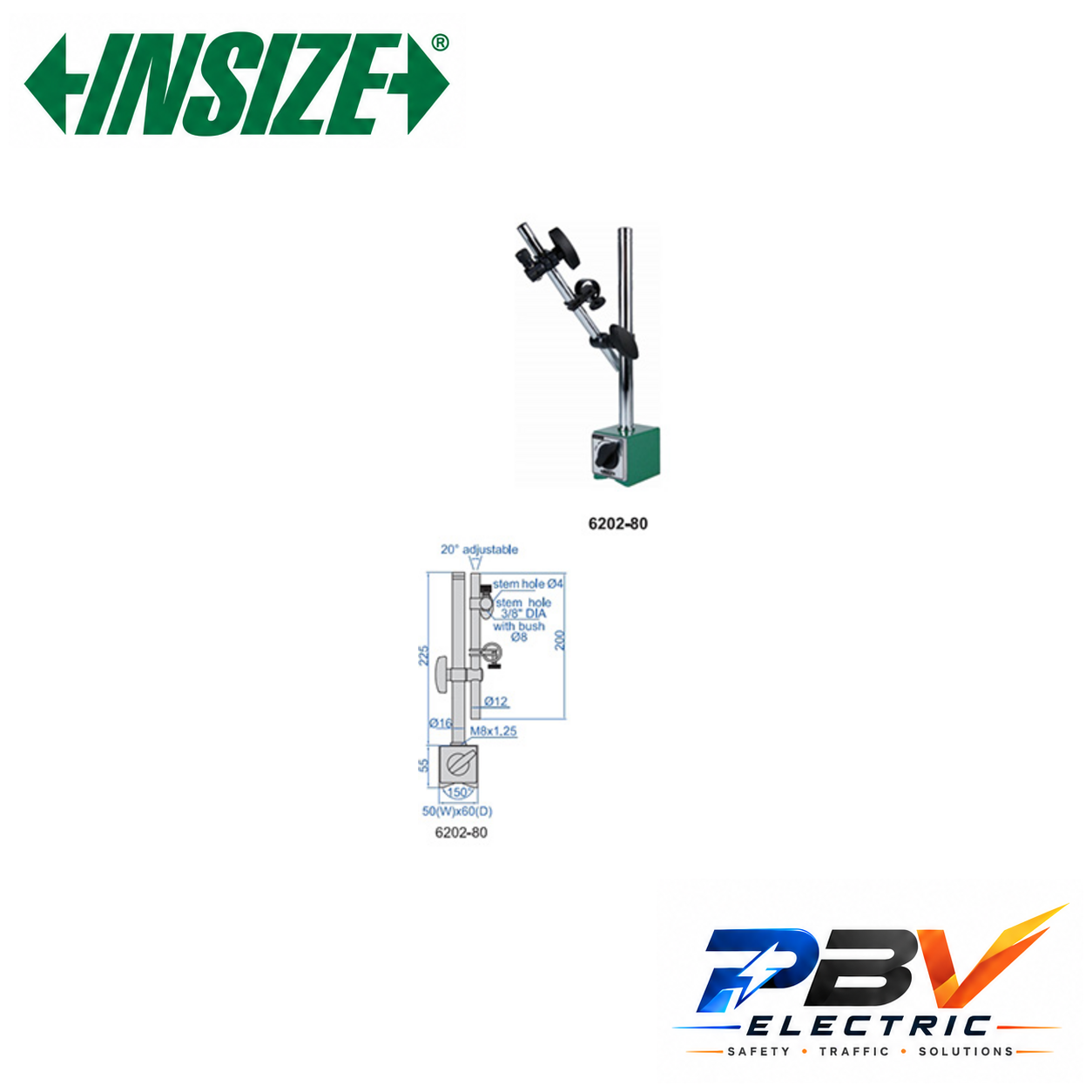 INSIZE 6202-80 — ภาพสินค้าและขนาดรุ่น 6202-80 จากผู้ผลิต พร้อมโลโก้ PBV