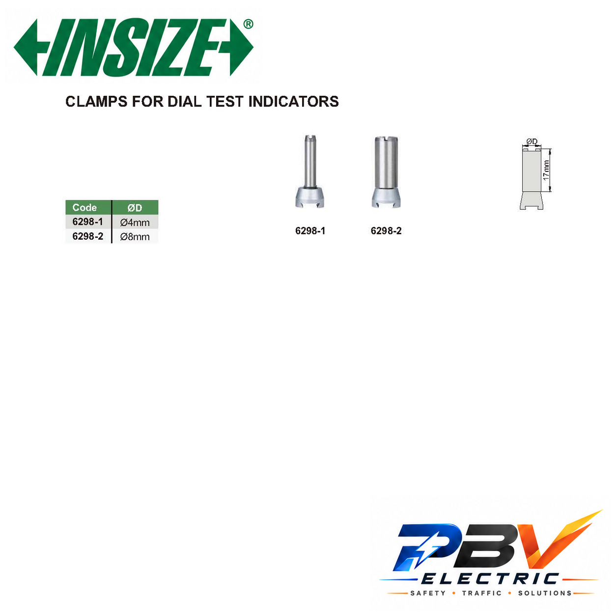 INSIZE 6298 — ภาพผู้ผลิตแสดง 6298-1 และ 6298-2 เพื่อเปรียบเทียบ ขายตามตัวเลือก พร้อมโลโก้ PBV