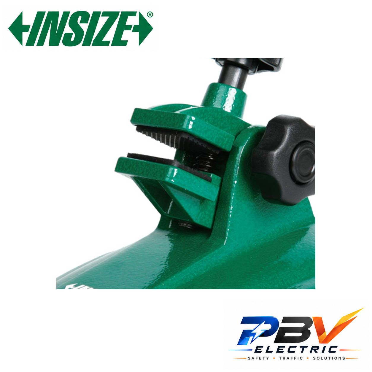 INSIZE 6301 — ภาพขยายชุดจับไมโครมิเตอร์จากภาพต้นฉบับ พร้อมโลโก้ PBV