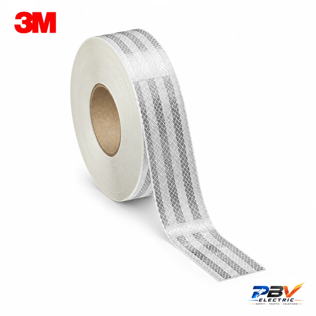 3M Diamond Grade เทปสะท้อนแสง สีขาว ม้วนเทปบนพื้นขาว